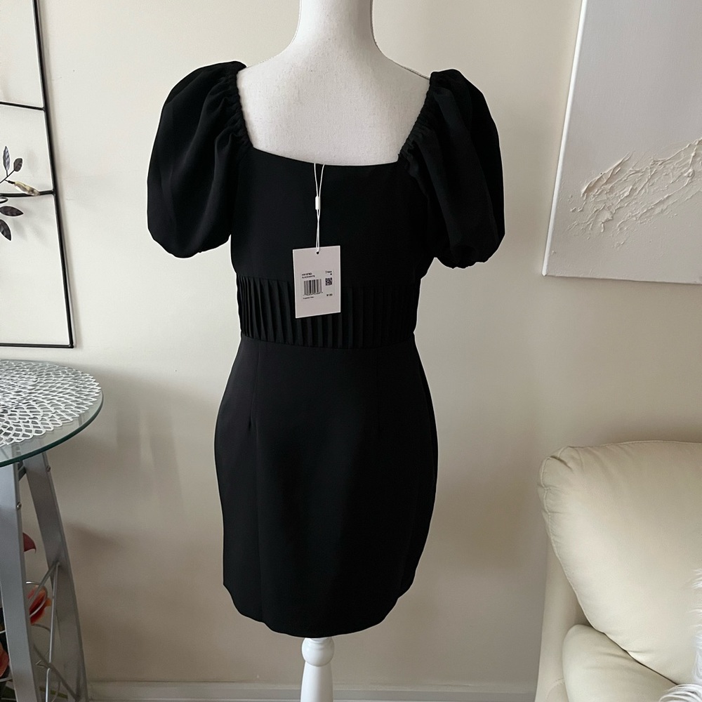 Endless Rose Black Puff Sleeve Mini Dress With White Rosettes size Medium NWT - Picture 14 of 15